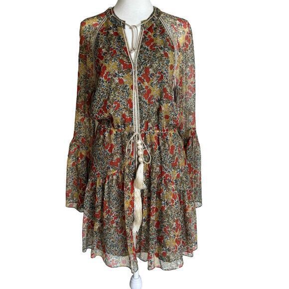 Alexis Dresses & Skirts - ALEXIS Floral Print Mini Ruffle Dress Tassel Multicolor Long Sleeve Size‎ Medium